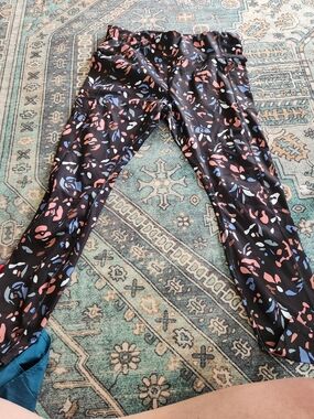 Avia Black Leggings with Pink and Blue Abstract Print